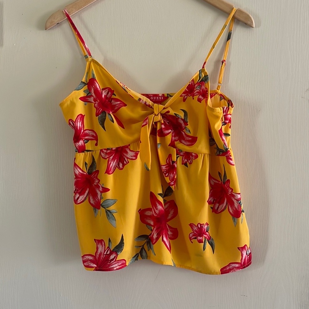 Guess Yellow Floral Front Tie Blouse